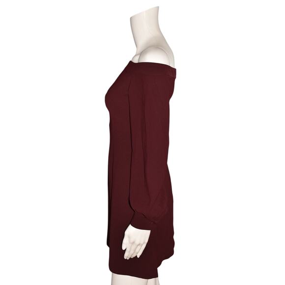 JILL JILL STUART $325 Burgundy Long Sleeve Off-The-Shoulder Dress Size 2 - Picture 3 of 4